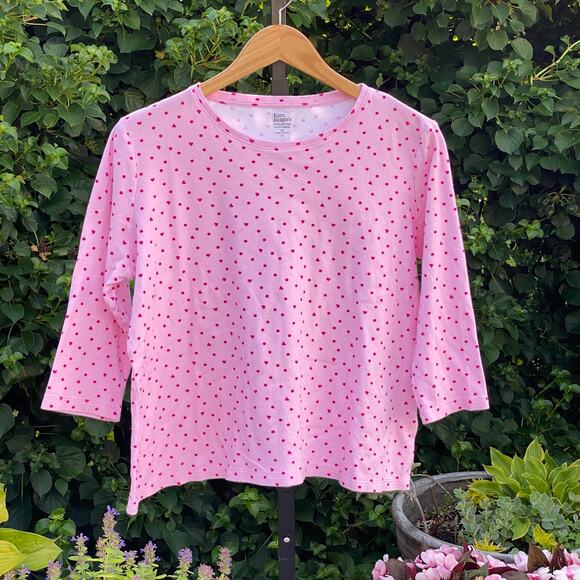 Kim Rogers Tops - Heart Polka Dot All Over Print Pink & Red 100 Cotton Soft Girl Minimalist Tee- M